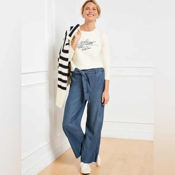 Talbots Denim - Talbots Women's Misses Belted Wide Ankle Pants